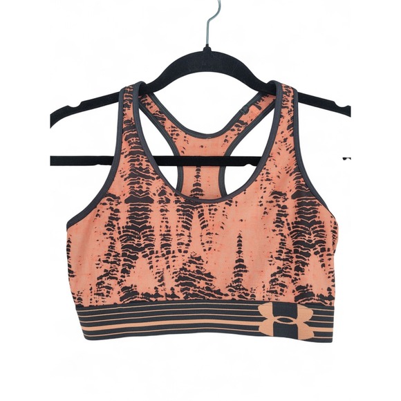 Under Armour Strappy Racerback Sports Bra Orange Black‎ Camo Print XS - Picture 2 of 3